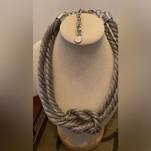 Vintage marked Talbots double rope chunky choker silver tone necklace.